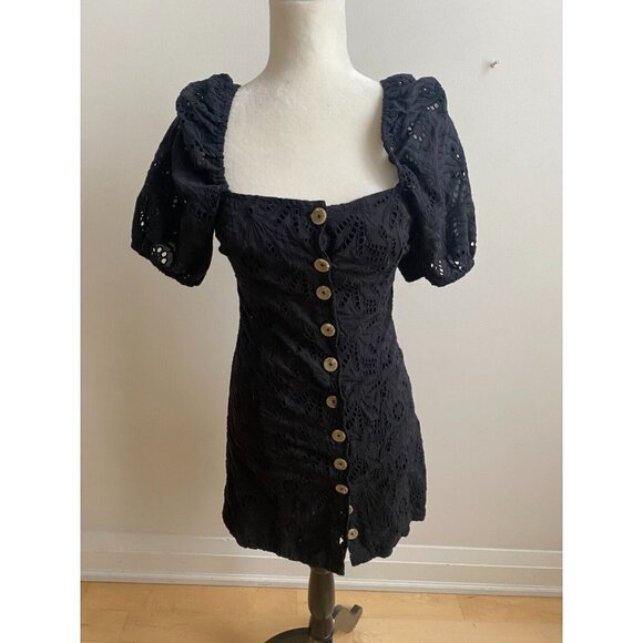 Free People BNWT womens "daniella" eyelet mini button up dress BNWT sz 6 NEW - Picture 2 of 12